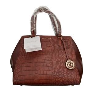 Ellen Tracy NWT The Camille Collection Croco Double Handle Satchel Brown